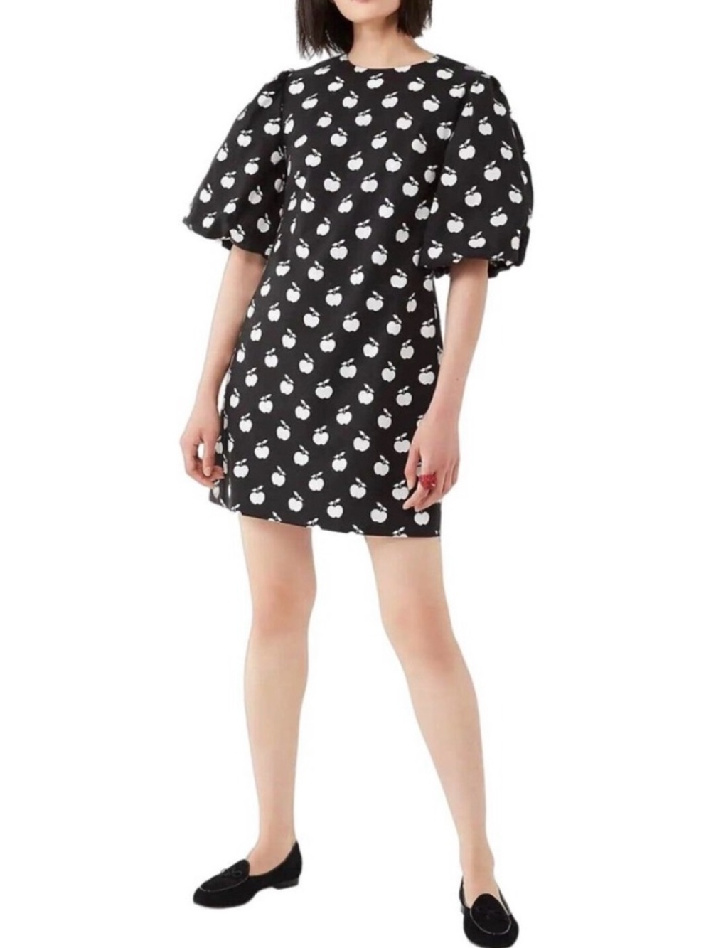 Kate Spade New York Apple Toss Black White Puff-Sleeve Mini Dress Size 0